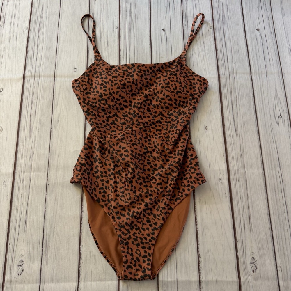 Aerie Leopard Tie Back One Piece Swimsuit Medium Animal Print Full Coverage - Picture 2 of 11